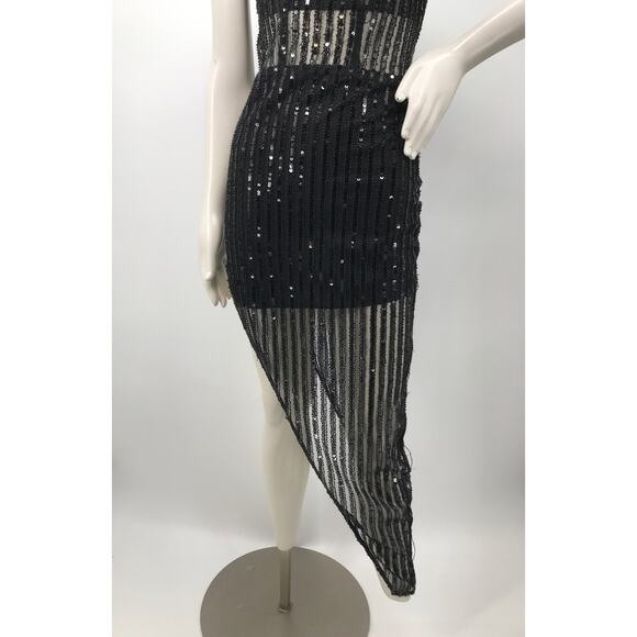 Lovers + Friends Nina Black Sequins Asymmetrical Gown Party Dress XS - Picture 5 of 16